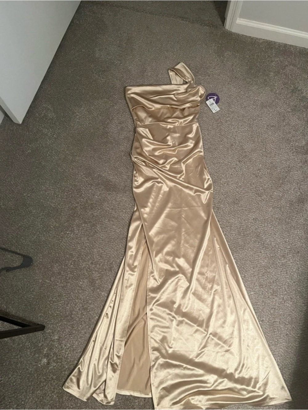 Windsor One-Shoulder Metallic Gold Satin Gown
